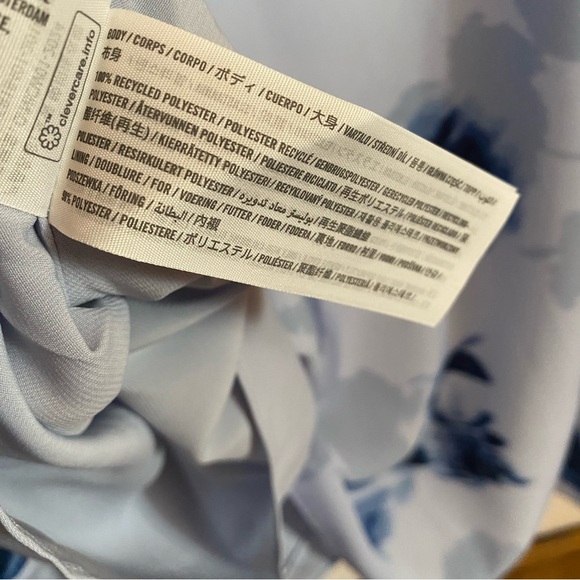 Abercrombie & Fitch NWT Maxi Dress Puff sleeve tie back slip Blue Floral size L - Picture 11 of 16